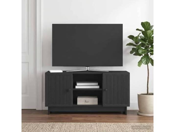 GKMBCVDFR TV-Schrank Holzwerkstoff Schwarz 102 x 34,5 x 50 cm mit Türen Vintage-Design, verstellbare Regalböden, Metallgriffe, Pendeltüren, pflegeleichte Oberfläche