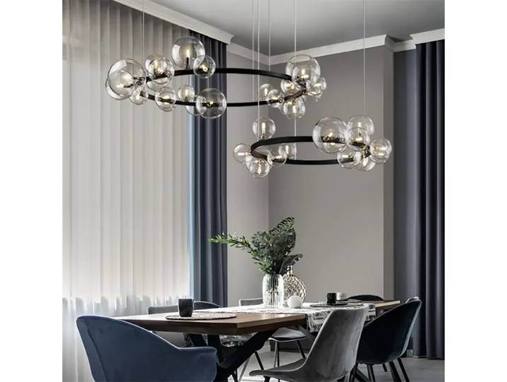 Lustre de plafond Led à bulles de verre moderne pour salle à manger salon anneau bulle verre Led lustre suspendu lumières noir