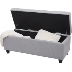 Aufbewahrungs-Truhe Kriens, Sitzbank Bank, Stoff/Textil, 45x114x45cm MVG-zertifiziert ~ hellgrau