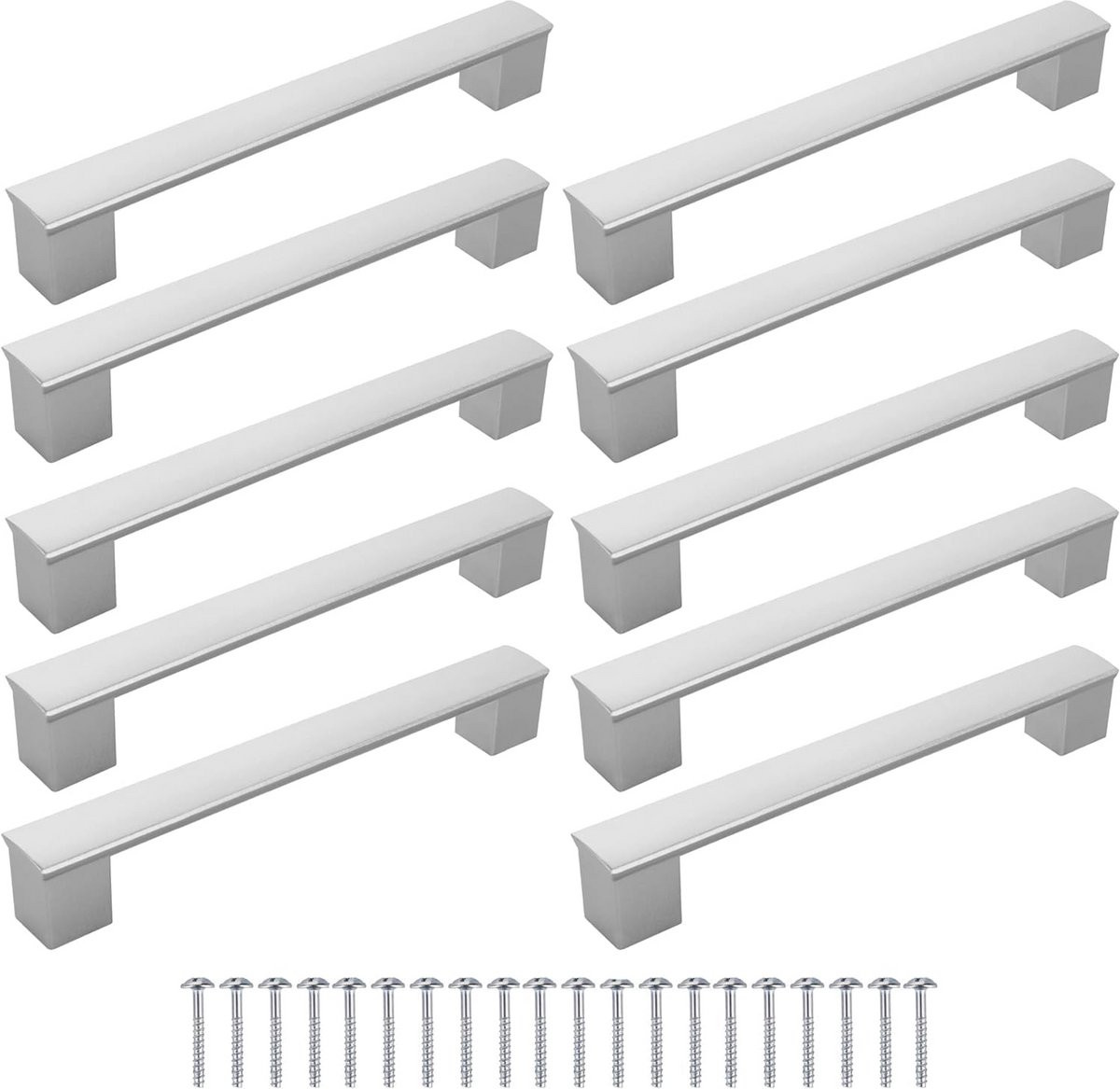 Set van 10 zilverkleurige meubelgrepen voor keukenkasten en meubels, 128 mm