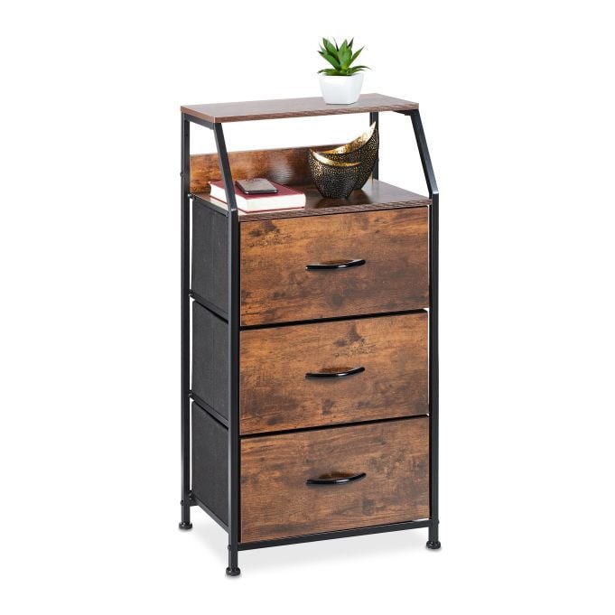 Relaxdays Industriele Ladekast met 3 Lades en 2 Planken, Bruin/Zwart