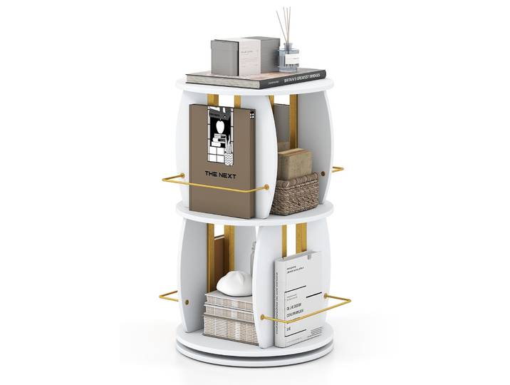 Costway Bibliothèque Sur Pieds Avec Base Pivotante 360° (blanc\,2 Niveaux)