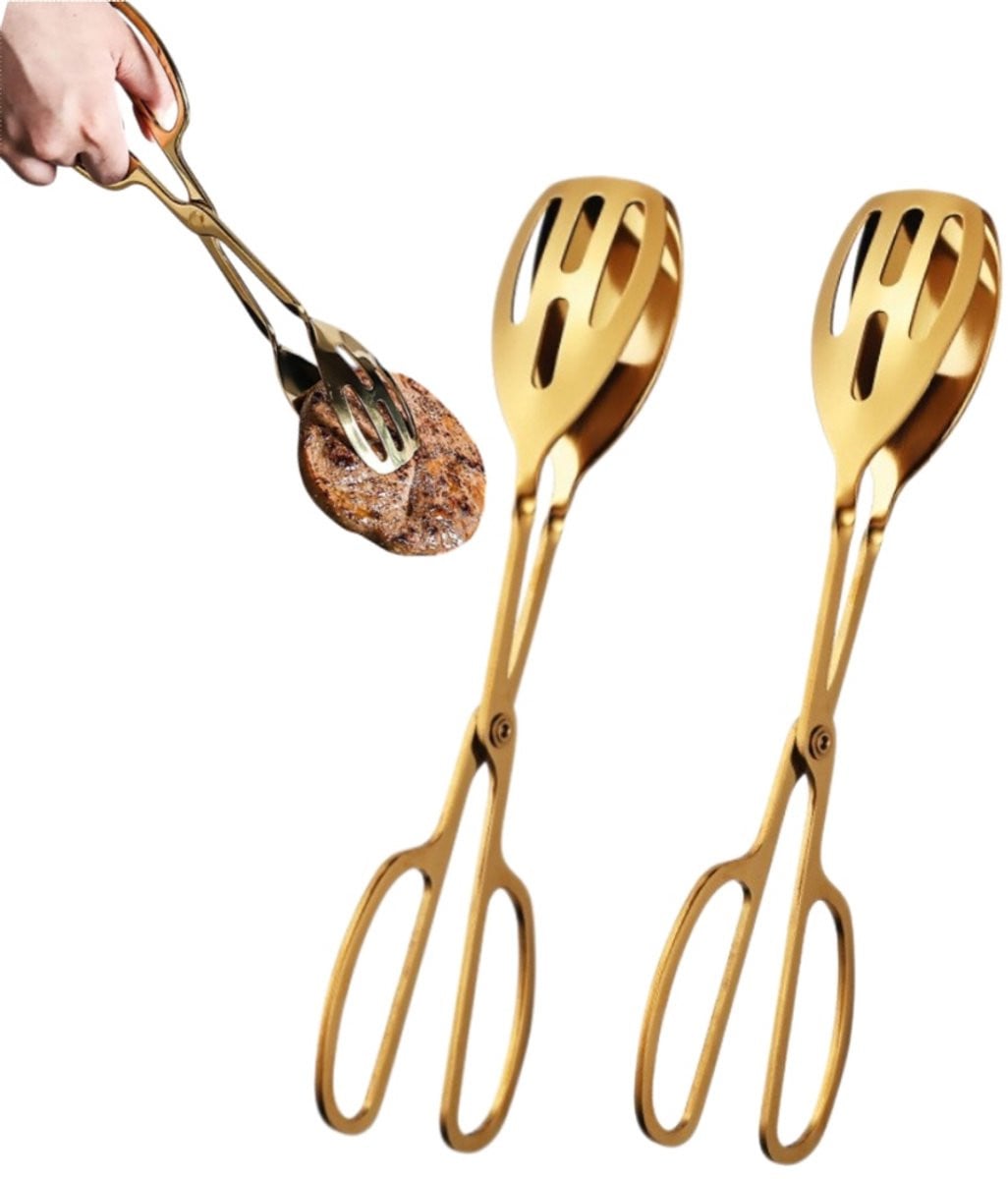 Set van 2 gouden roestvrijstalen barbecuetangen, hittebestendig