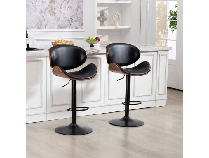 Tabouret de Bar Lot de 2 Tabouret de Cuisine Pivotants 360° en Similicuir & Bois Chaise de Bar Réglable en Hauteur Noir