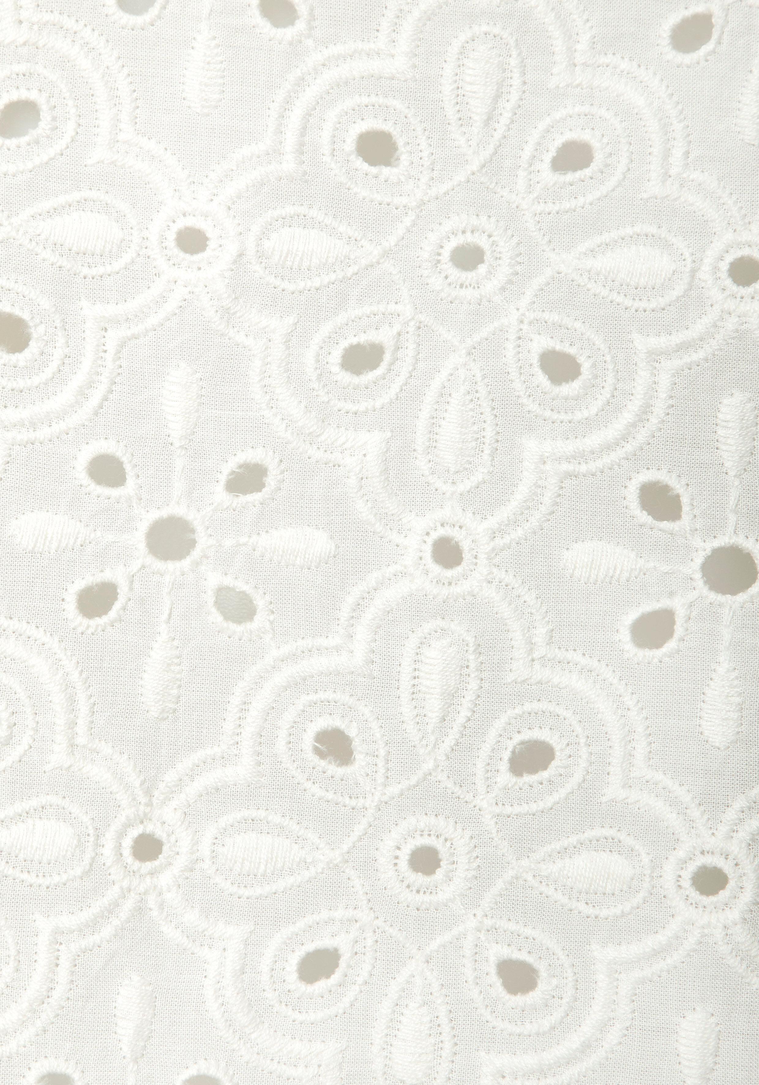 Kurzarmbluse LASCANA, Damen, Gr. 42, beige (creme), Web, Obermaterial: 100% Baumwolle, unifarben, figurumspielend hüftlang, Rundhals, Blusen Kurzarmbluse, mit Lochstickerei, Damenbluse, casual-elegant creme 42