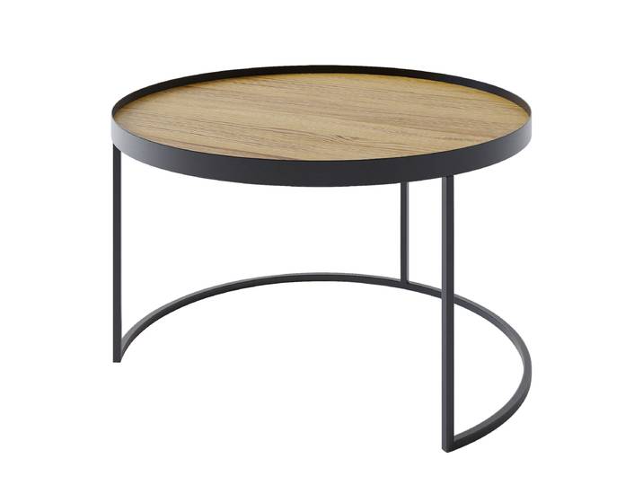 Table basse Palzan Ø 80cm Marron/Noir/Chêne