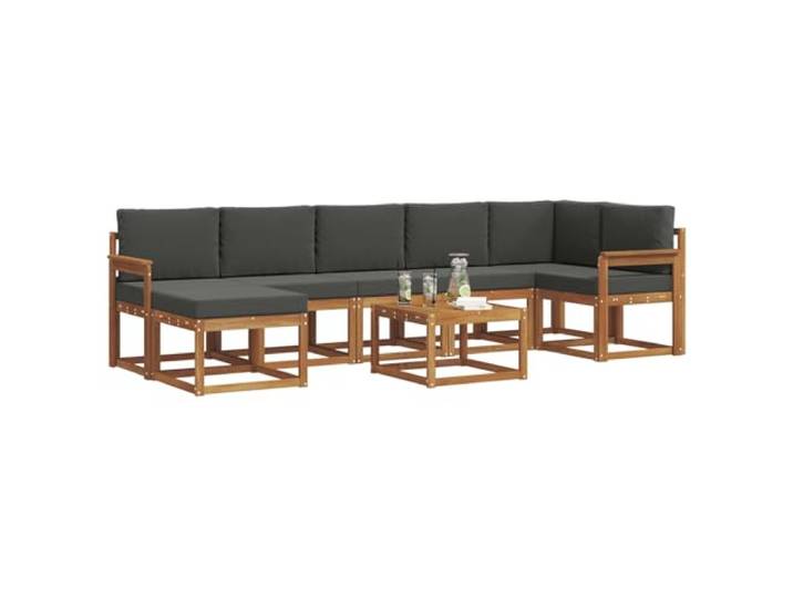 KTHLBRH Modulares Sofa-Set für den Außenbereich, 8-teilig, Akazie Massivholz, Lattendesign, abnehmbare Kissen, für Garten und Terrasse