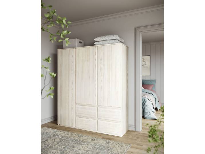 Naturwohnen Kleiderschrank aus Massivholz Naturweiß H190 x B167 x T50cm Finn mit bioola® colour veredelt 100% Bio & Vegan