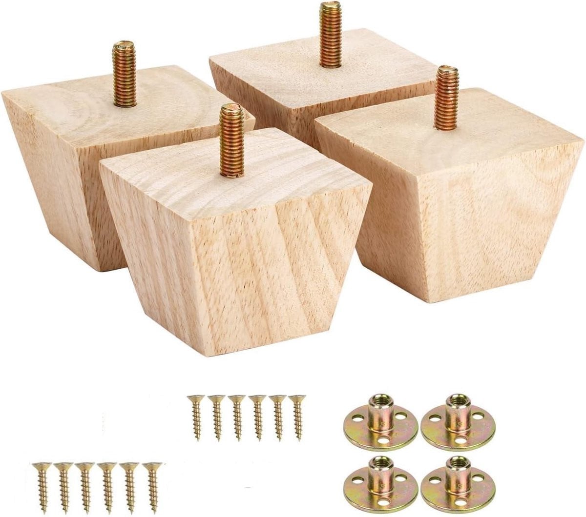Set van meubelpoten van massief hout, 5 cm, ongeschilderd