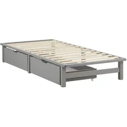 Décoshop26 - Graues Massivholz-Palettenbett 90x200 cm mit Aufbewahrungsschubladen und Lattenrost LIT06238
