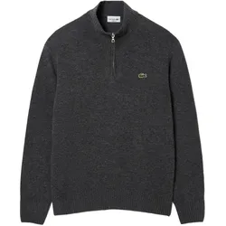 LACOSTE Herren Pullover - Troyer-Kragen, Rippstrick, Wolle Grau / S