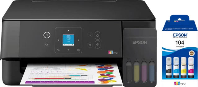 Epson EcoTank ET-2920 inkjetprinter inclusief 1 set extra inktflesjes voor printen, scannen en kopiëren