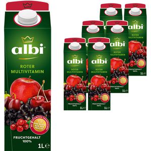 albi Saft Roter Multivitamin, ohne Zuckerzusatz, 100% Fruchtgehalt, Tetrapack, je 1 Liter, 6 Stück