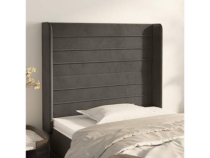 KTHLBRH Kopfteil in Dunkelgrau aus weichem Samt mit stabilen Holzbeinen und verstellbarer Höhe zur Unterstützung des Rückens, bequem, klassisches Design, elegantes Kopfteil