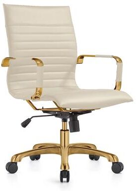 LeisureMod Harris Ribbed Ergonomic Adjustable Office Chair - Gold Frame, Swivel, Lumbar Support, Desk Chair