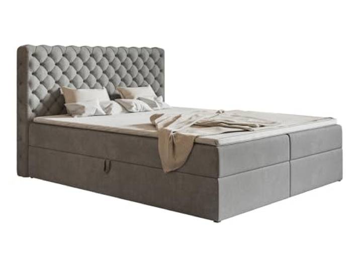 Emporius Boxspringbett 160x200 cm Doro - Doppelbett mit Matratze, Zwei Bettkästen & Topper - Chesterfield, Glamour - Grau (Jasmine 90)
