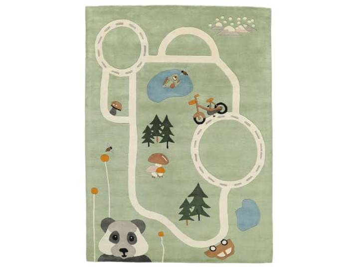 RugVista Bear World Kinderteppich, 120 x 180 cm, Hell Grün Moderne, Rechteckig, Niedriger Stapel, Nur chemische Reinigung, Oeko-Tex 100, Ohne gefährliche Chemikalien, Kinderzimmer
