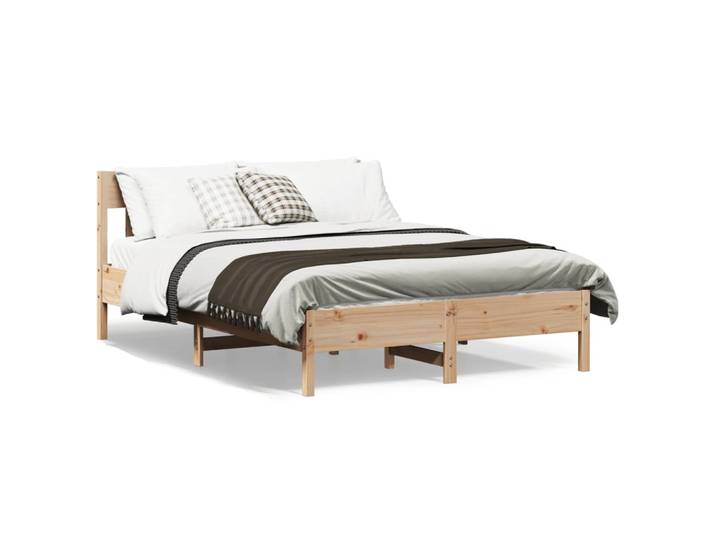 vidaXL Bed Frame Natur 140 x 200 cm Solid Pine Wood, Plywood Slats