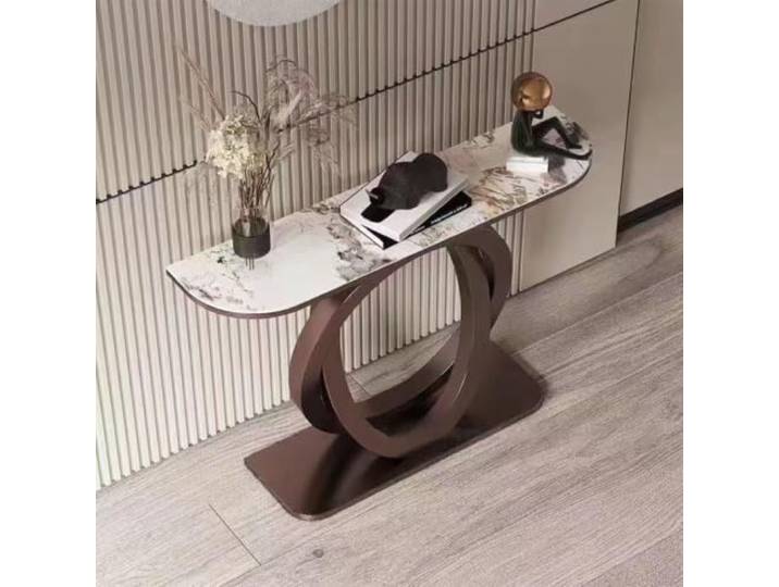 Moderner Konsolentisch mit Metallgestell, Marmoroptik Flurtisch für Flur Stabiles Metallgestell, Marmor-Finish Oberfläche, platzsparendes Design, für Flur(Burgundy+gold,39.4in)