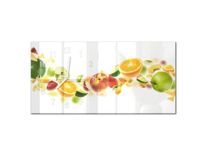 Tulup Wanduhr aus Glas 60x30 cm - Fruchtmischung, Gelb, Rechteckig, 60x30x0.4 cm, Dekoration, Uhren, Wanduhren