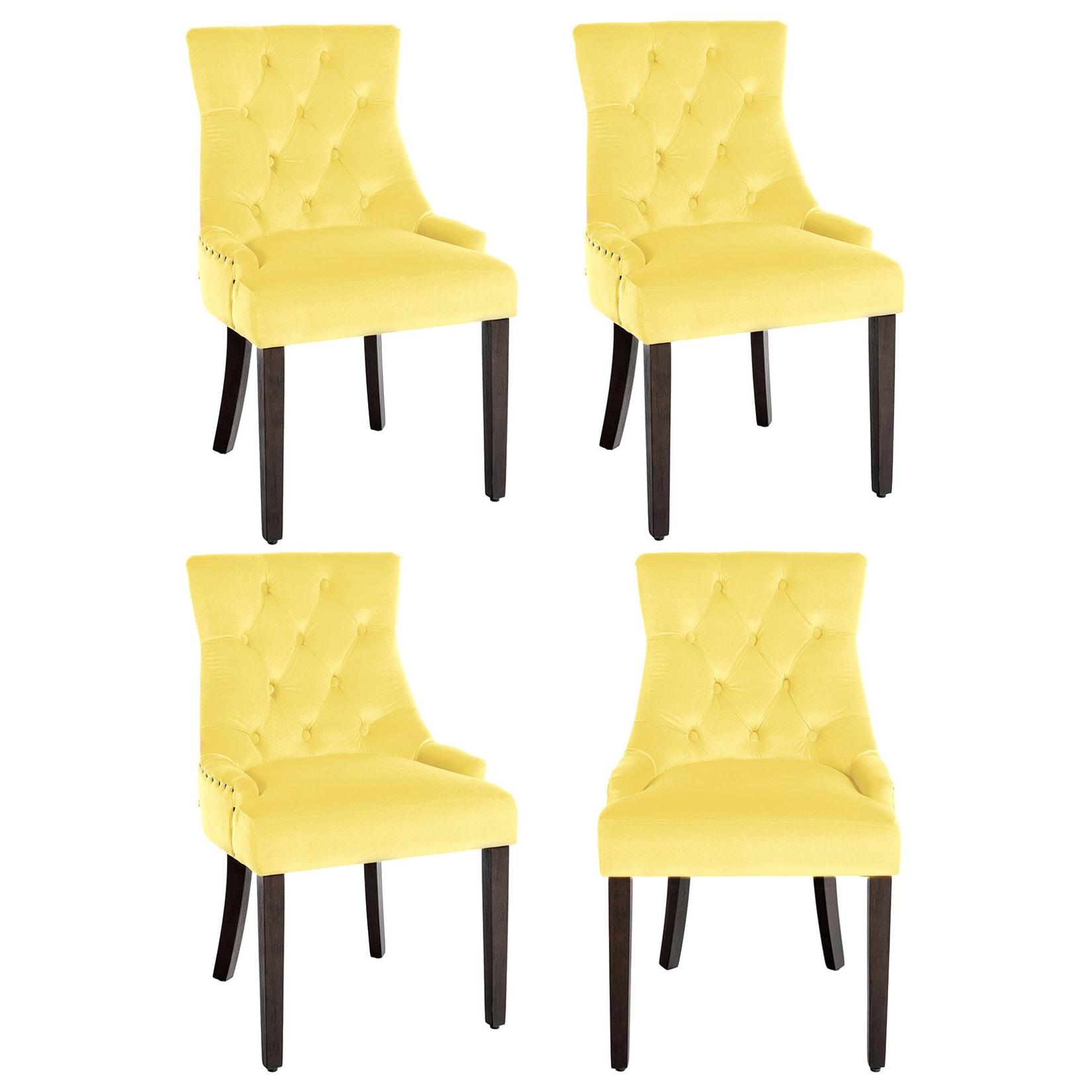 CLP 4er Set Esszimmerstühle Aberdeen Samt antik - Farbe: gelb, Gestellfarbe: antik