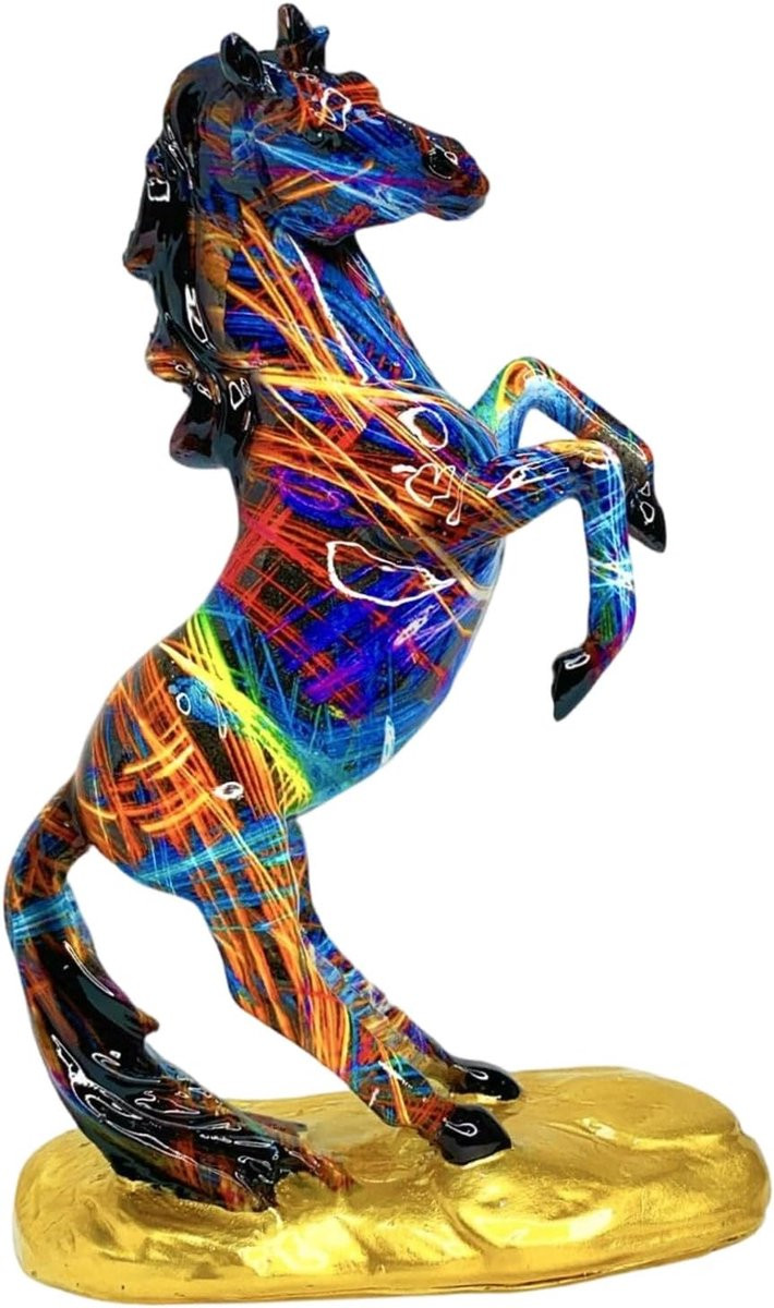 Handgemaakt artistiek paardenfiguur decoratie - Meerkleurig dierenbeeld van hars - Hoogte: 26 cm