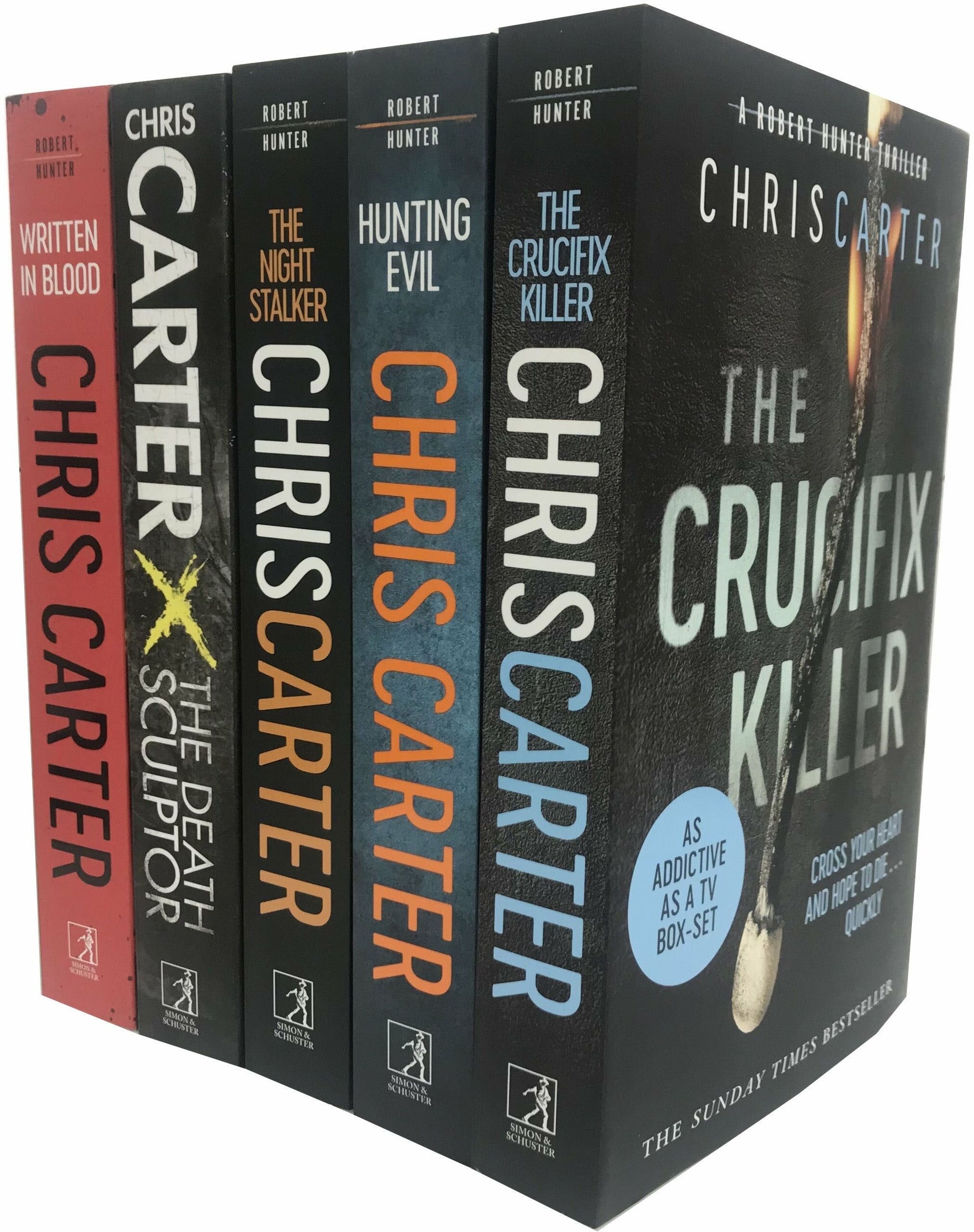 Simon & Schuster UK Chris Carter Robert Hunter Thriller Collection 5 Books Set (Hunting evil,Written in blood,The crucifix killer,The night stalker,The death sculptor)