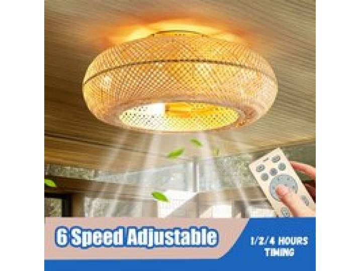 Ventilateur Plafond avec Lumiere Ventilateur avec Lumière LED à Intensité Variable Télécommande 6 Vitesses Plafonnier en bambou