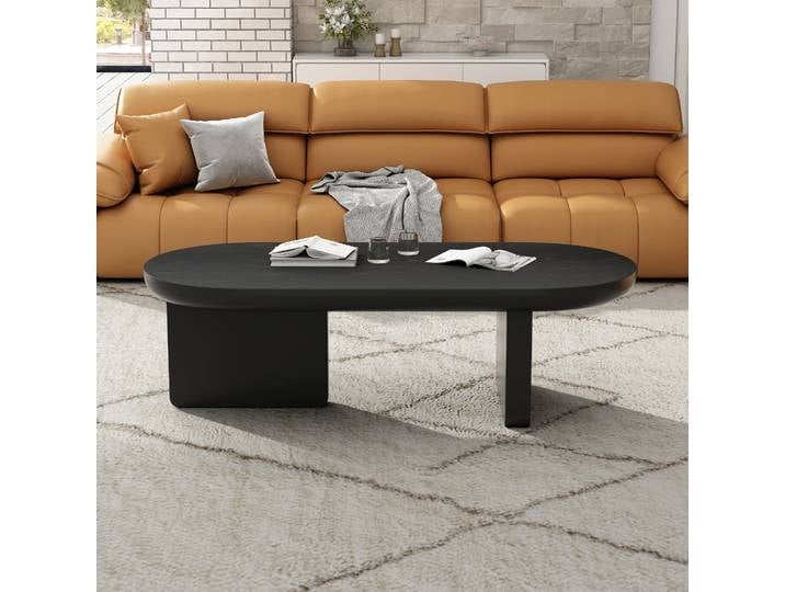 KOMHTOM Table basse minimaliste moderne noire 119,7x49,8x35,5 cm Table basse ovale en MDF avec peinture en aérosol