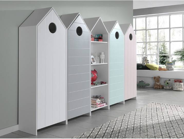 Natur24 Kinderkleiderschrank CASAMI Set 5-tlg 4 Schränke 1 Regal MDF Mehrfarbig