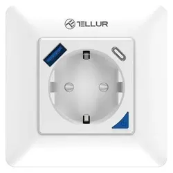 Tellur, Smart Plug, Smart WiFi Wall Plug 3600W 16A, PD20W, USB 18W, energy reading, white