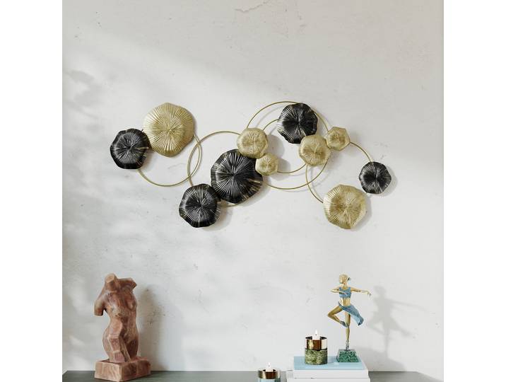 HOMCOM Décoration Murale Métal Lotus 84x35cm Doré Noir