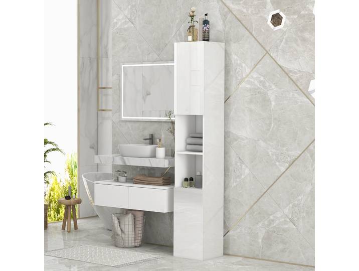 kleankin Armoire Haute Salle de Bain 30x30x81,5cm Blanc Brillant