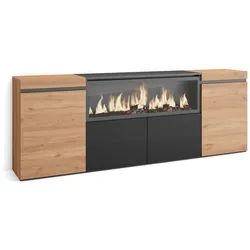 SKRAUT HOME Sideboard, Mobil, Küche, Sideboard, Dielenschrank, 210, 4 Türen, XXL Elektrokamin, Modernes Design, Eiche und Schwarz _ 417_11
