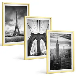 BILDER SET 3er Set - 40x60 cm Goldrahmen - Monochromatische Brückentürme