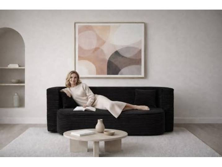 MyFoam Schaum-Sofa 3-Sitzer 200 cm mit Schlaffunktion, Abnehmbarer Bezug, modern & bequem (Schwarz)