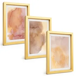 BILDER SET 3er Set - 20x30 cm Goldrahmen - Warme, farbenfrohe Aquarelltexturen