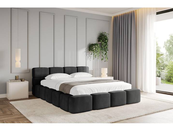 ALTDECOR Polsterbett mit Bettkasten - NATA-v1 - 140x200 Schwarz - Casablanca 2316 Bett mit Matratze H3/H4 Kopfteil, Boxbett, Doppelbett mit Stauraum