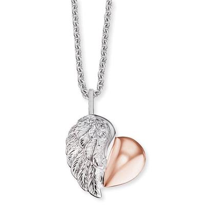 Kette mit Anhänger ENGELSRUFER "HERZFLÜGEL", rosa (silberfarben, roségoldfarben), Halsketten, Damen, Silber 925 (Sterlingsilber), L: 44, mit Zirkonia (synth.)