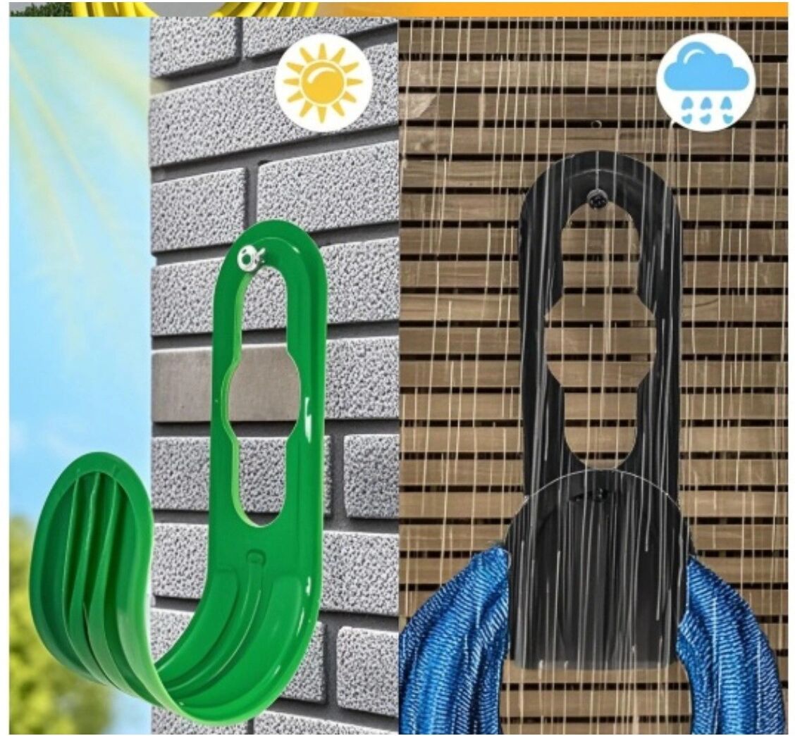 INF 2er-Set Kunststoff-Gartenschlauchhalter zur Wandmontage mit ausziehbarer Länge Grün