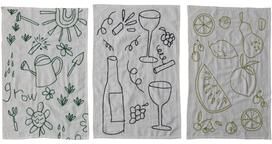 Storied Home "Cotton and Linen Tea Towels with Minimalist Print - 28.0""L x 18.0""W x 0.1""H"