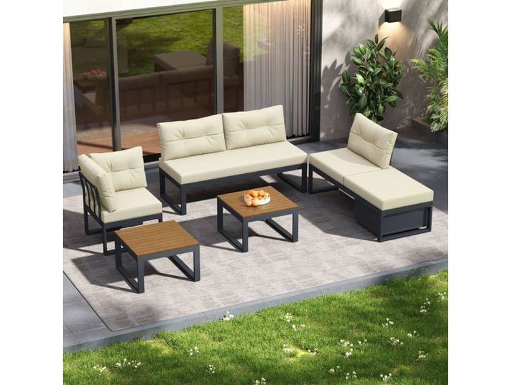 Luscriate - Salon de jardin modulable angle L - Table et Pouf rangement pour terrasse balcon et jardin - Beige - 191 5x191 5x79cm