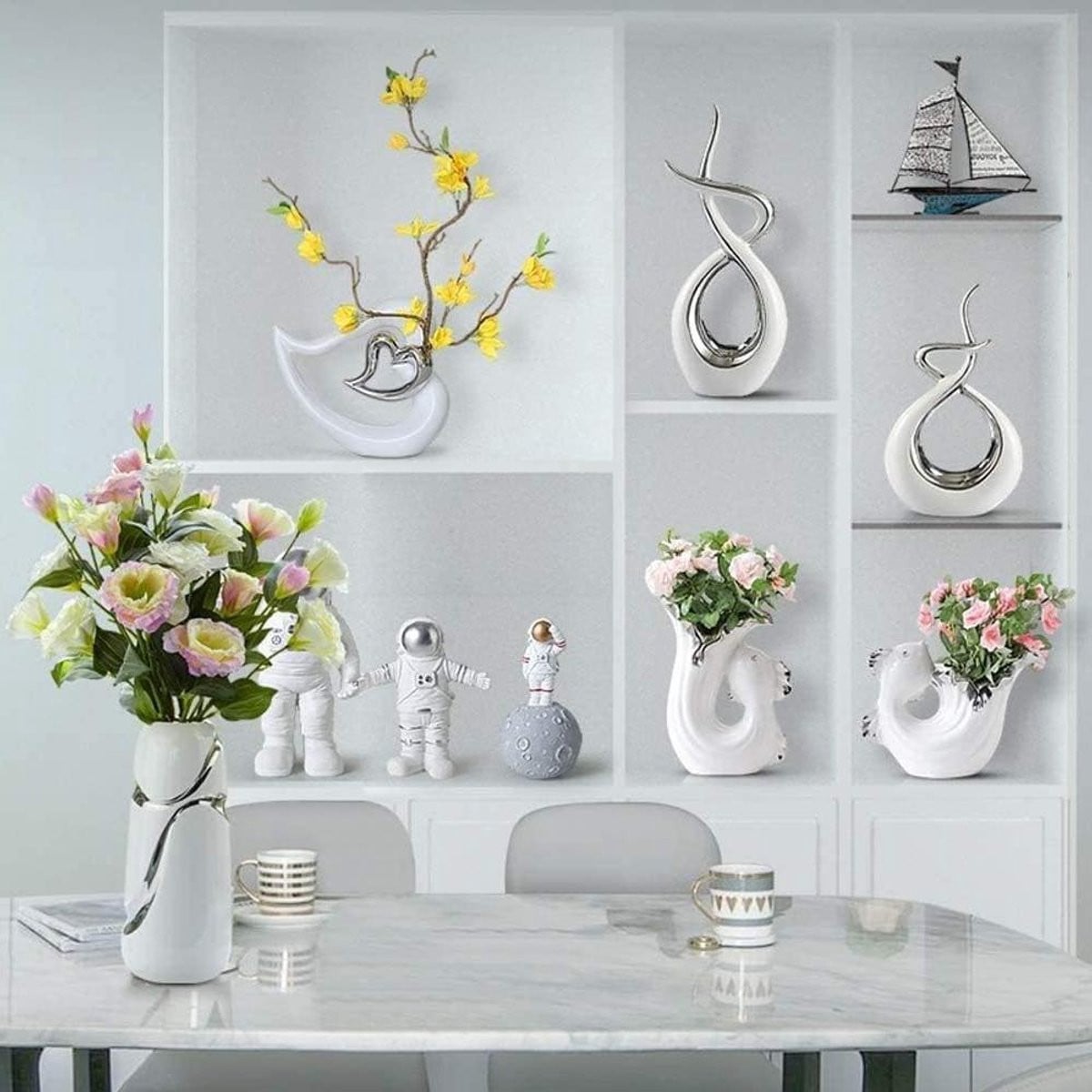 Keramiek Beeld Abstract Figuur Zilver voor Woonkamer Decoratie