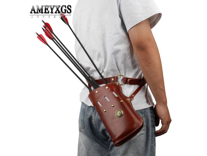 Carquois de flèche en peau de vache, sac de transport de flèches, pochette de flèche Portable réglable, arc en plein air, tir à l'arc, chasse
