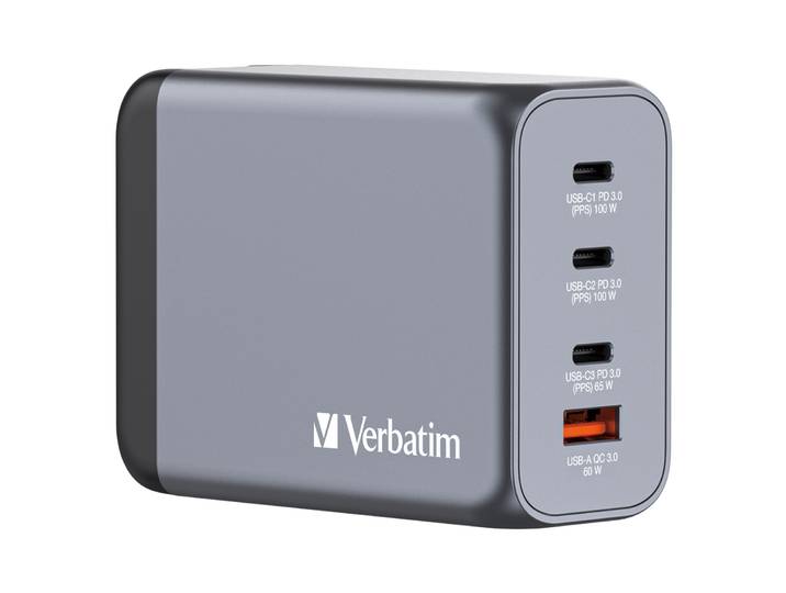 Verbatim Chargeur secteur 4 ports GAN - 1x USB-A et 3x USB-C Quick Charge Power Delivery 200W - Noir