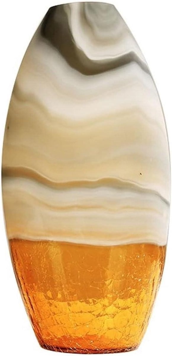 Moderne Amberkleurige Glazen Vaas met Ice Crack Design - Maat L