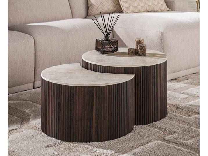 Couchtisch Set Sienna , 2-teilig , halbrund , 3D Keramik , Taj Mahal