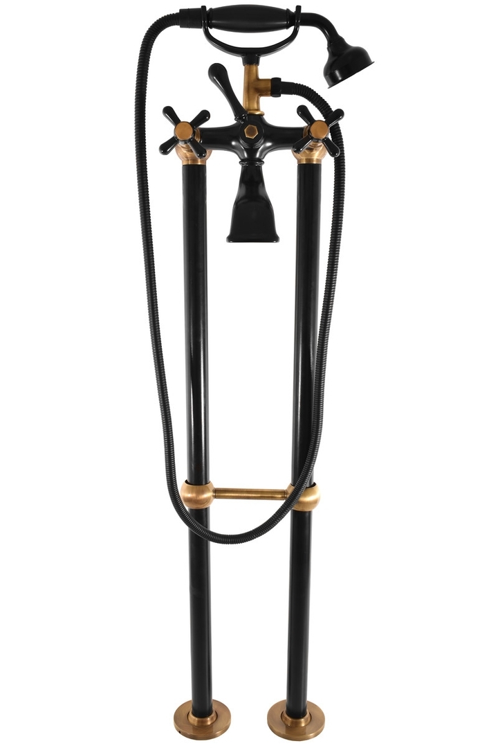 Freistehende Retro Badezimmerarmatur mit Duschfunktion, matt schwarz/Antikbronze, Duschschlauch 150 cm, 150 mm Abstand
