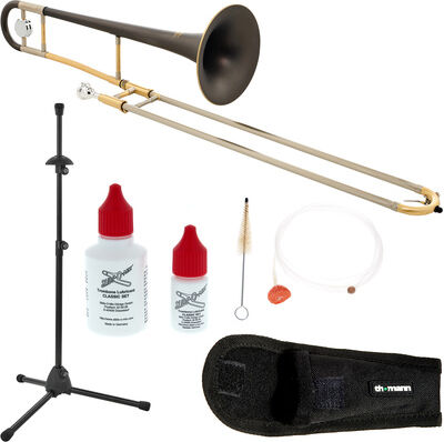Thomann Blacky Trombone Starter Set Schwarz matt lackiert mit Teilen in gebürstetem Goldlack