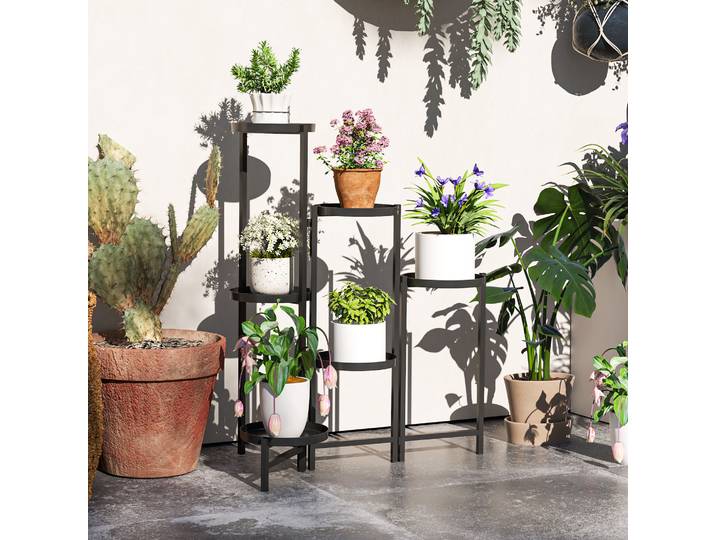 Outsunny Support Plantes 6 Niveaux Métal Pliable Noir